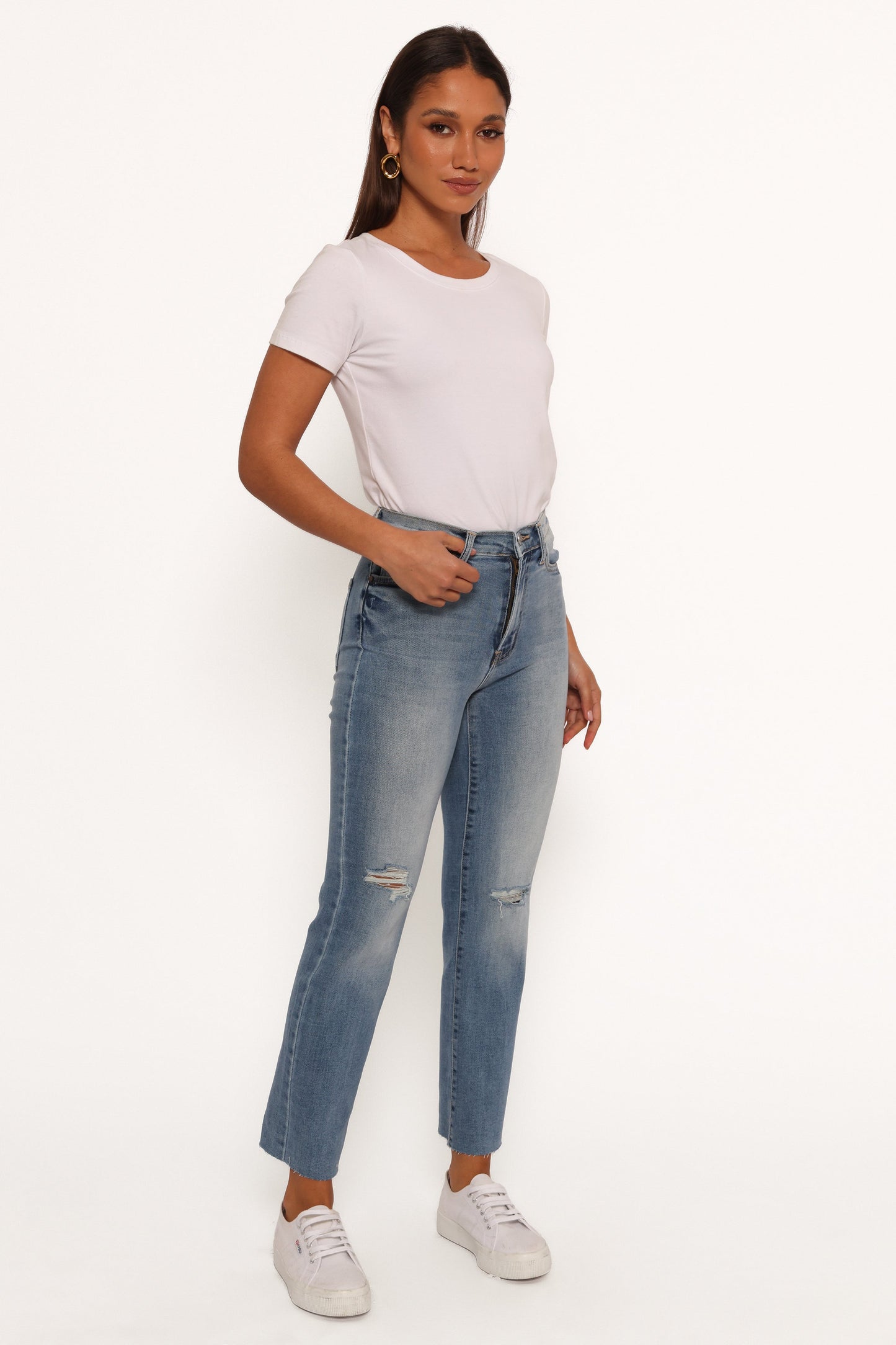 Just Black Distressed Slim Leg Jean - Light Denim